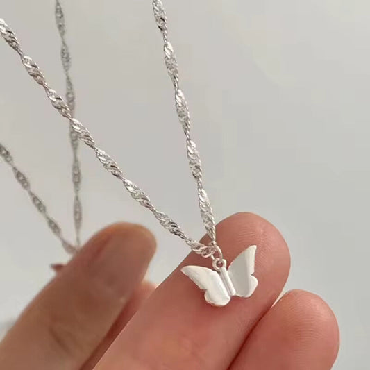 925 pure silver butterfly minimalist style necklace