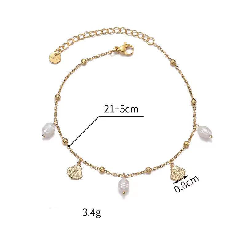 High-quality shell pearl bracelet stainless steel plated in gold