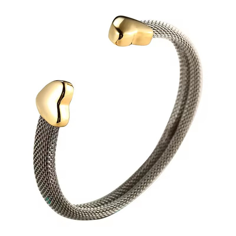 Fashion Heart  Stainless Steel Open Cuff  Bangles
