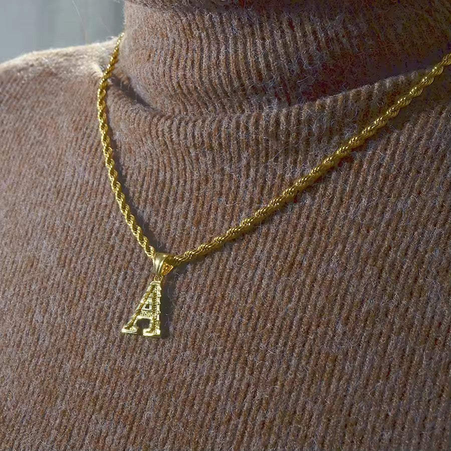 Initial Pendant Rope Chain A-Z Letters Necklaces